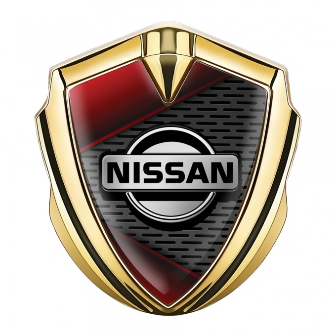 Nissan Emblem Trunk Badge Gold Dark Mesh Red Fragments Motif