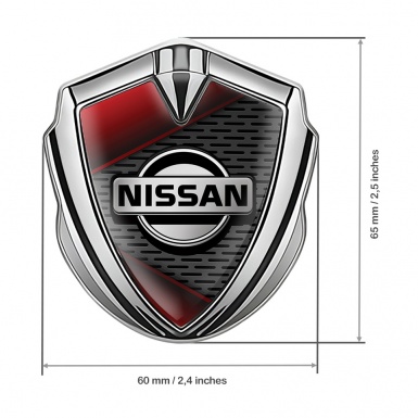 Nissan Emblem Trunk Badge Silver Dark Mesh Red Fragments Motif