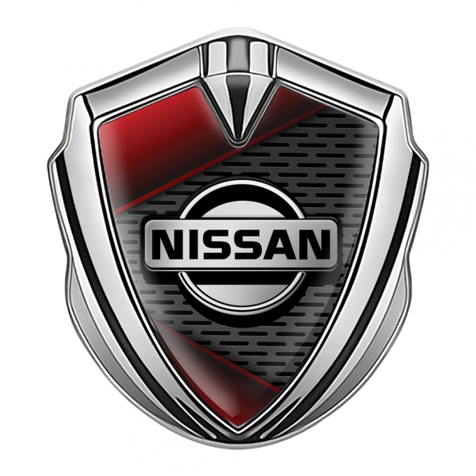 Nissan Emblem Trunk Badge Silver Dark Mesh Red Fragments Motif