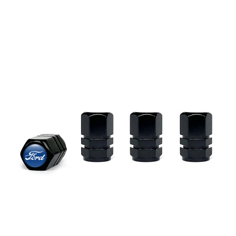 Ford Valve Caps Black 4 pcs Navy Silicone Sticker with White Logo
