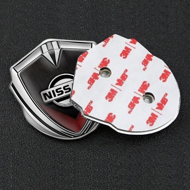 Nissan Domed Emblem Silver Ribbed Base Red V Shaped Element