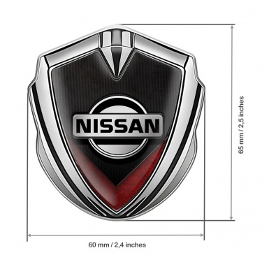 Nissan Domed Emblem Silver Ribbed Base Red V Shaped Element