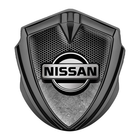 Nissan Emblem Ornament Graphite Grey Honeycomb Scratched Surface