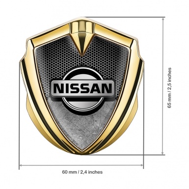 Nissan Emblem Ornament Gold Grey Honeycomb Scratched Surface