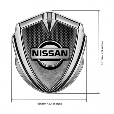 Nissan Emblem Ornament Silver Grey Honeycomb Scratched Surface