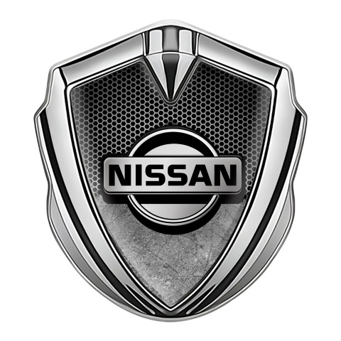 Nissan Emblem Ornament Silver Grey Honeycomb Scratched Surface