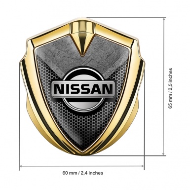 Nissan Bodyside Domed Emblem Gold Hexagon Texture Stone Fragment