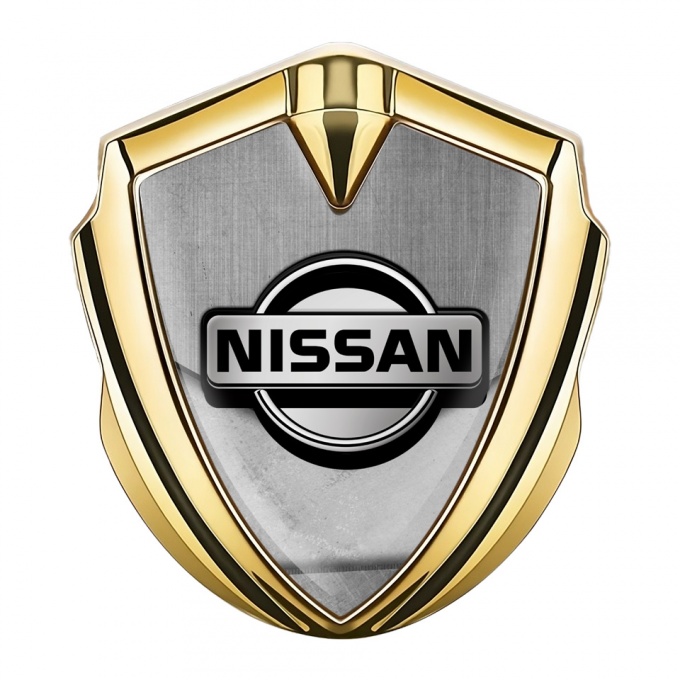 Nissan Emblem Car Badge Gold Stone Slab Tarmac Texture Design