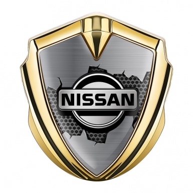 Nissan Metal Domed Emblem Gold Cracked Metal Honeycomb Edition