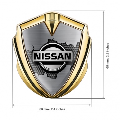 Nissan Metal Domed Emblem Gold Cracked Metal Honeycomb Edition