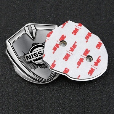 Nissan Metal Domed Emblem Silver Cracked Metal Honeycomb Edition