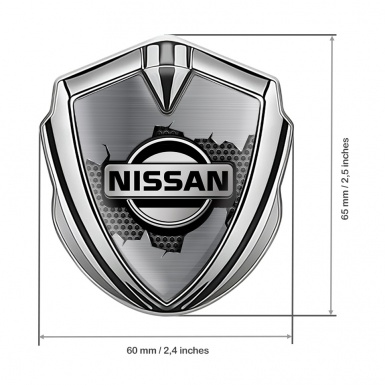 Nissan Metal Domed Emblem Silver Cracked Metal Honeycomb Edition