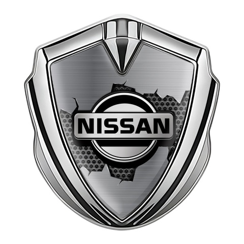 Nissan Metal Domed Emblem Silver Cracked Metal Honeycomb Edition