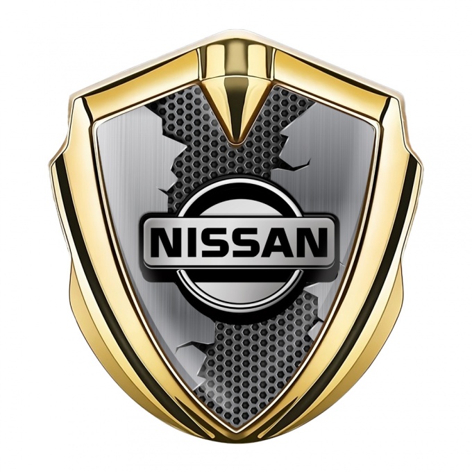 Nissan Badge Self Adhesive Gold Dark Hexagon Fractured Panel Design