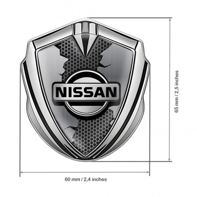 Nissan Badge Self Adhesive Silver Dark Hexagon Fractured Panel Design