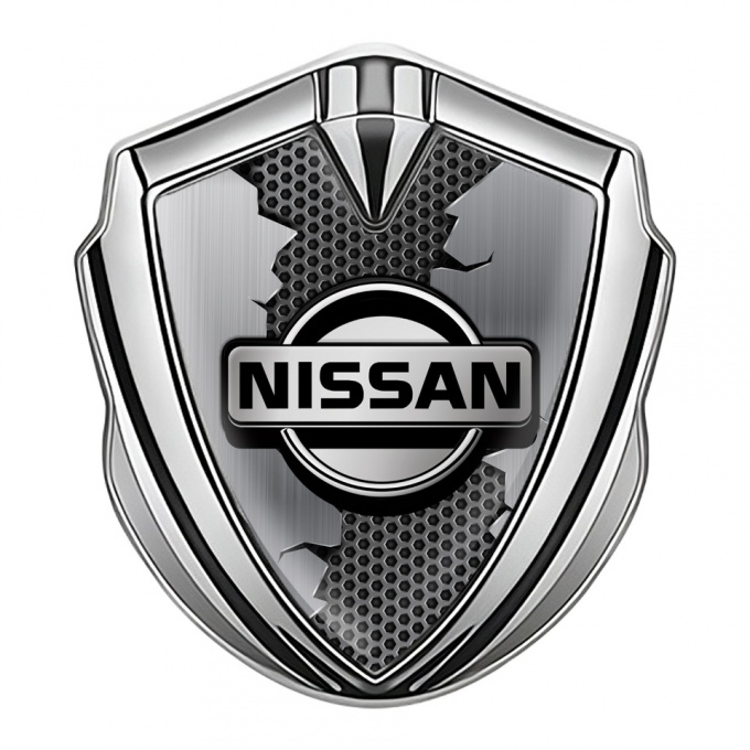 Nissan Badge Self Adhesive Silver Dark Hexagon Fractured Panel Design