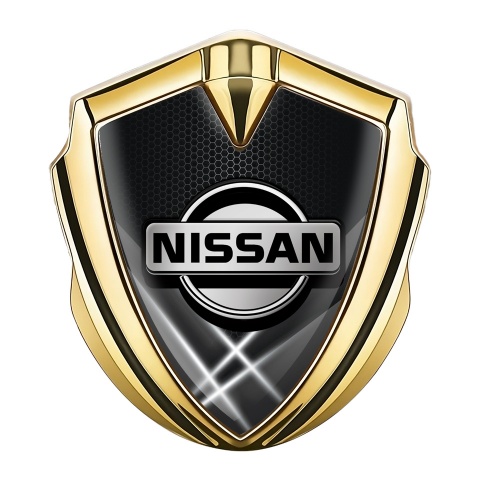 Nissan Emblem Badge Self Adhesive Gold Dark Hex White Beams Motif