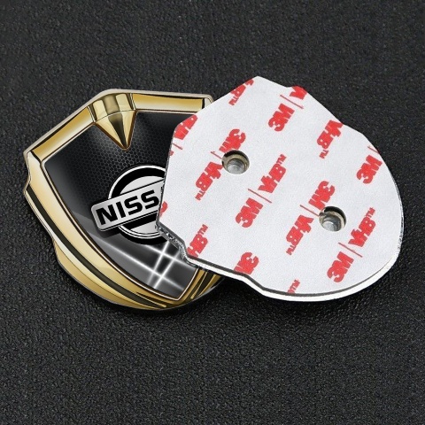 Nissan Emblem Badge Self Adhesive Gold Dark Hex White Beams Motif