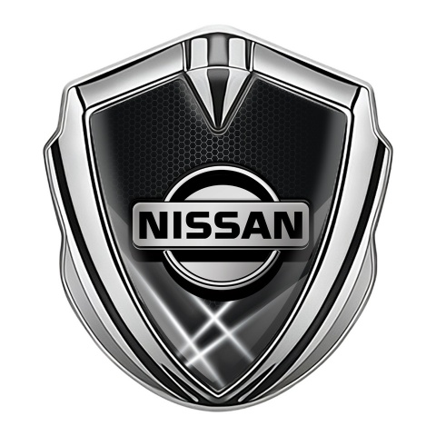 Nissan Emblem Badge Self Adhesive Silver Dark Hex White Beams Motif