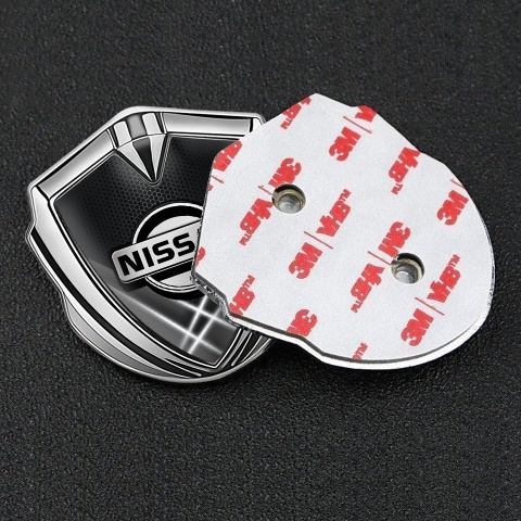 Nissan Emblem Badge Self Adhesive Silver Dark Hex White Beams Motif
