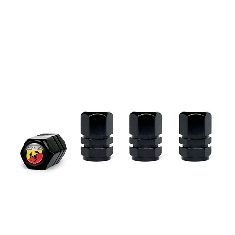 Fiat Abarth Valve Caps Black 4 pcs Black Silicone Sticker with Multicolour Logo