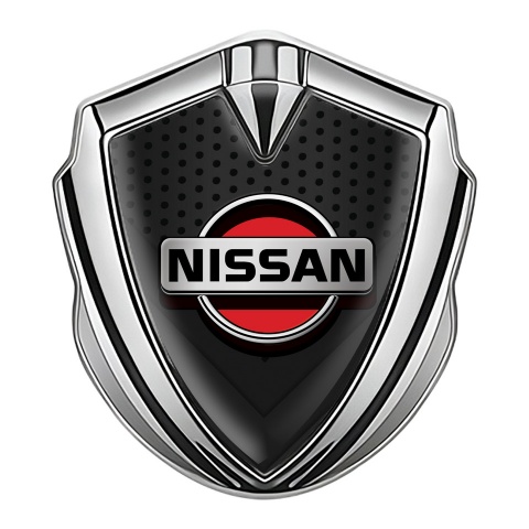 Nissan Fender Emblem Badge Silver Dark Mesh Red Grey Logo Design