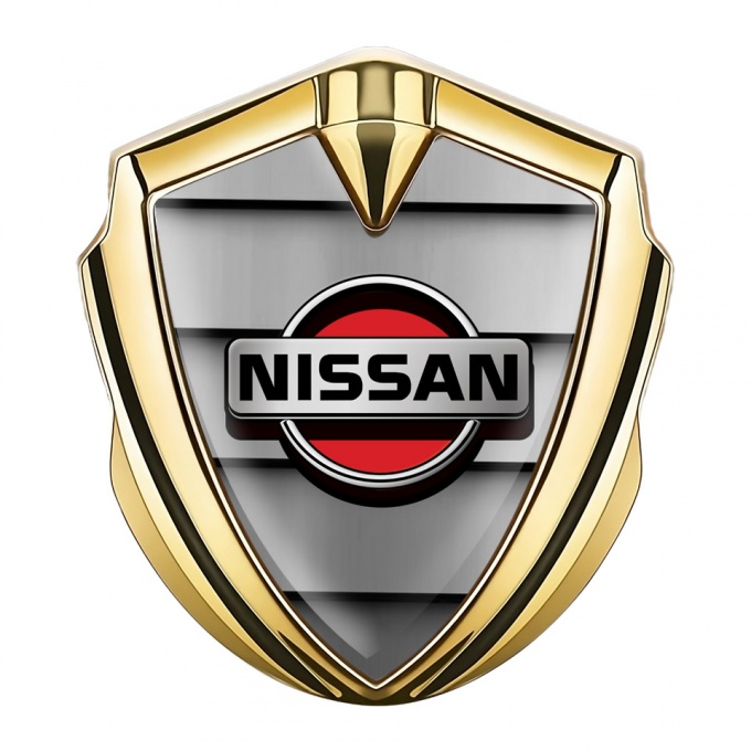 Nissan Emblem Trunk Badge Gold Shutter Effect Red Logo Edition