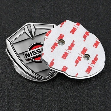 Nissan Emblem Trunk Badge Silver Shutter Effect Red Logo Edition