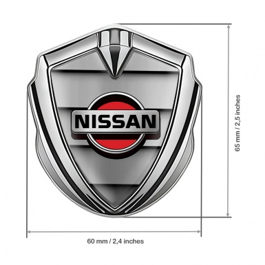 Nissan Emblem Trunk Badge Silver Shutter Effect Red Logo Edition