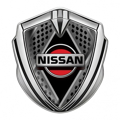 Nissan Emblem Self Adhesive Silver Perforated Plates Red Logo Edition