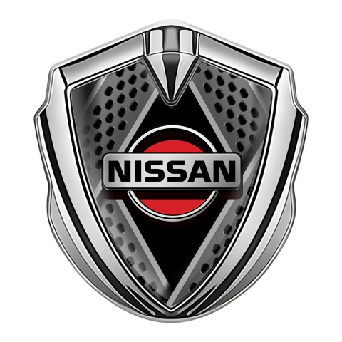 Nissan Emblem Self Adhesive Silver Perforated Plates Red Logo Edition