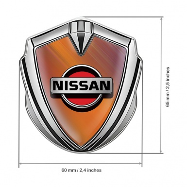 Nissan Bodyside Domed Emblem Silver Orange Gradient Red Logo