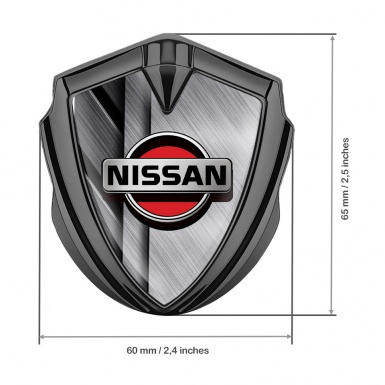 Nissan Domed Badge Graphite Brushed Aluminum Effect Red Logo Design