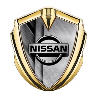 Nissan Emblem Badge Gold Brushed Metal Texture Grey Logo Edition