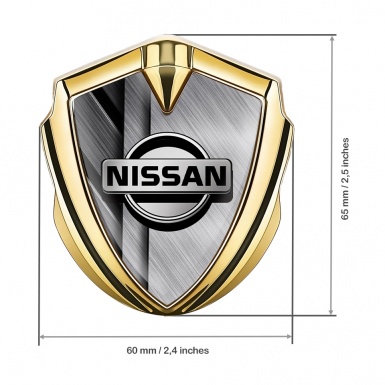 Nissan Emblem Badge Gold Brushed Metal Texture Grey Logo Edition