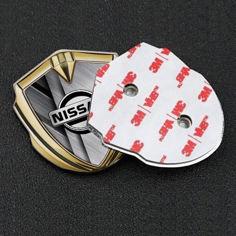 Nissan Emblem Badge Gold Brushed Metal Texture Grey Logo Edition