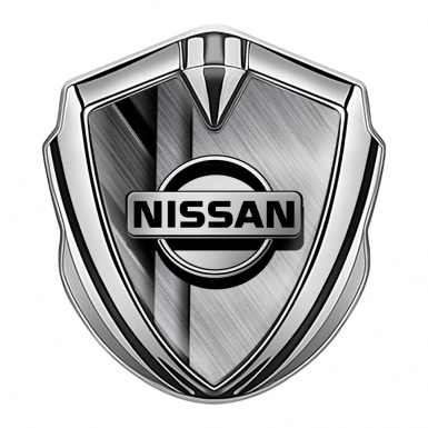 Nissan Emblem Badge Silver Brushed Metal Texture Grey Logo Edition