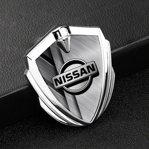 Nissan Emblem Badge Silver Brushed Metal Texture Grey Logo Edition