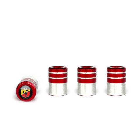 Fiat Abarth Valve Caps Red 4 pcs Black Silicone Sticker with Multicolour Logo
