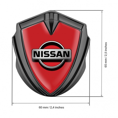 Nissan Metal 3D Domed Emblem Graphite Red Base Classic Grey Logo