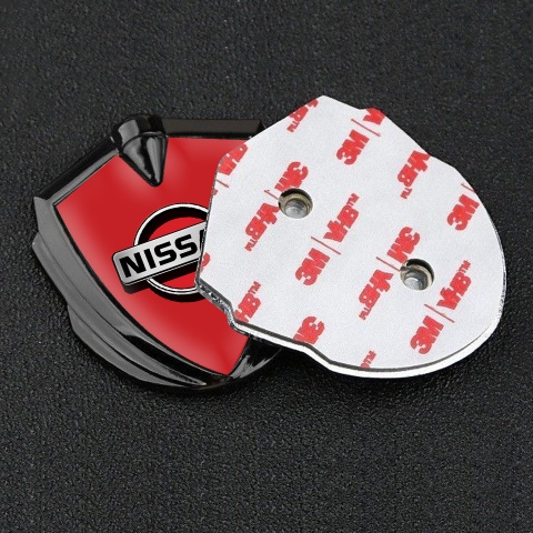 Nissan Metal 3D Domed Emblem Graphite Red Base Classic Grey Logo