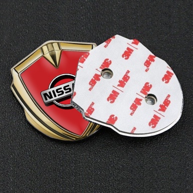 Nissan Metal 3D Domed Emblem Gold Red Base Classic Grey Logo