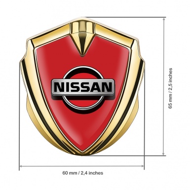 Nissan Metal 3D Domed Emblem Gold Red Base Classic Grey Logo