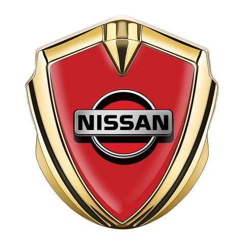 Nissan Metal 3D Domed Emblem Gold Red Base Classic Grey Logo