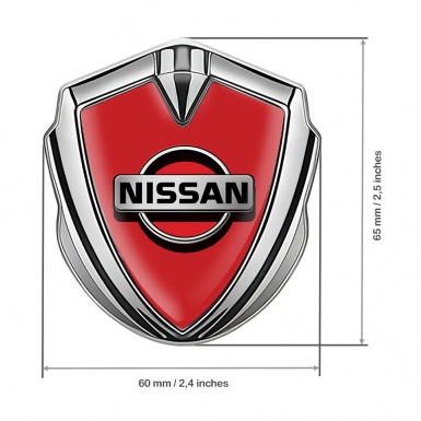 Nissan Metal 3D Domed Emblem Silver Red Base Classic Grey Logo