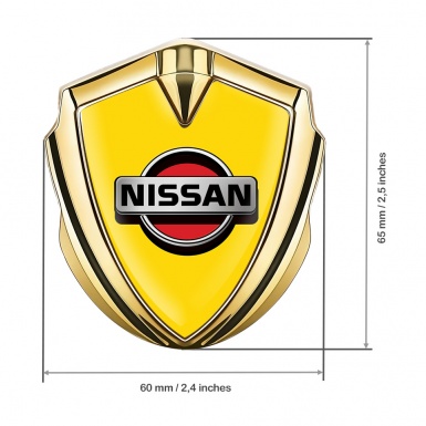 Nissan Badge Self Adhesive Gold Yellow Background Front Grey Logo