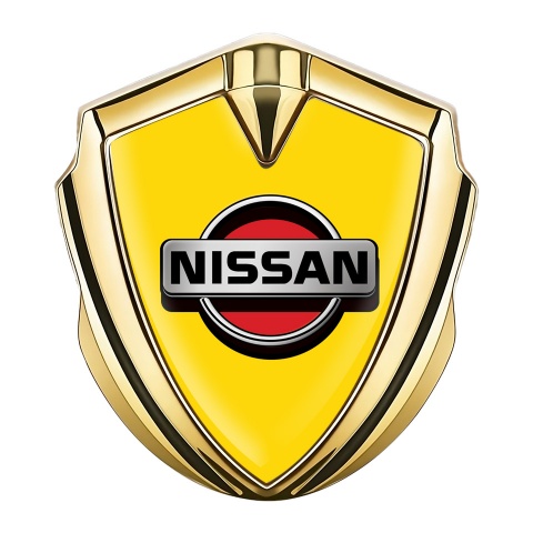 Nissan Badge Self Adhesive Gold Yellow Background Front Grey Logo