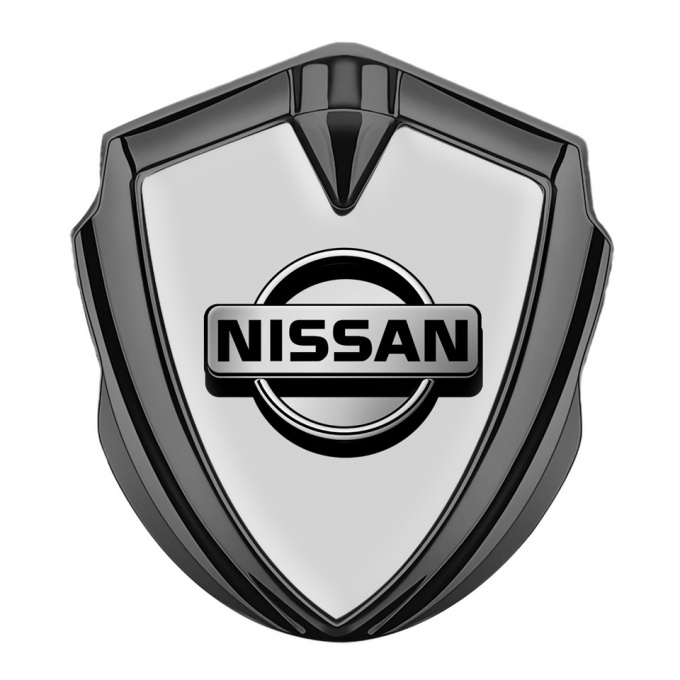 Nissan Fender Emblem Badge Graphite Grey Background Metallic Logo