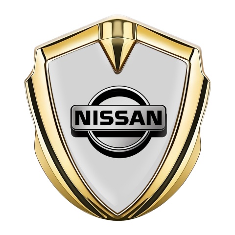 Nissan Fender Emblem Badge Gold Grey Background Metallic Logo