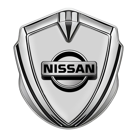 Nissan Fender Emblem Badge Silver Grey Background Metallic Logo